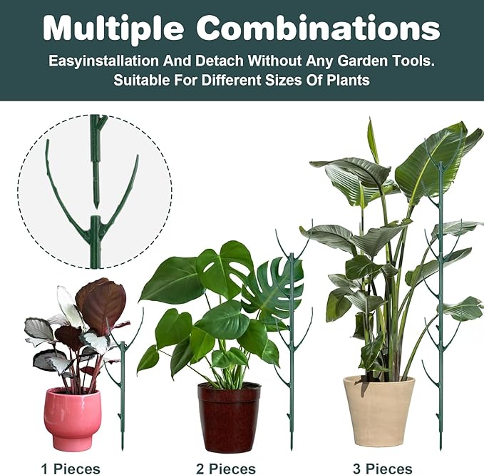 16Pcs Stackable Plant Support Stakes, Plant Stakes for Indoor and Outdoor, Plants Sticks for Vine Training Stem Stabilization, Plants Clips, Stem Holder Structures Frame for Potted Monstera Climbing