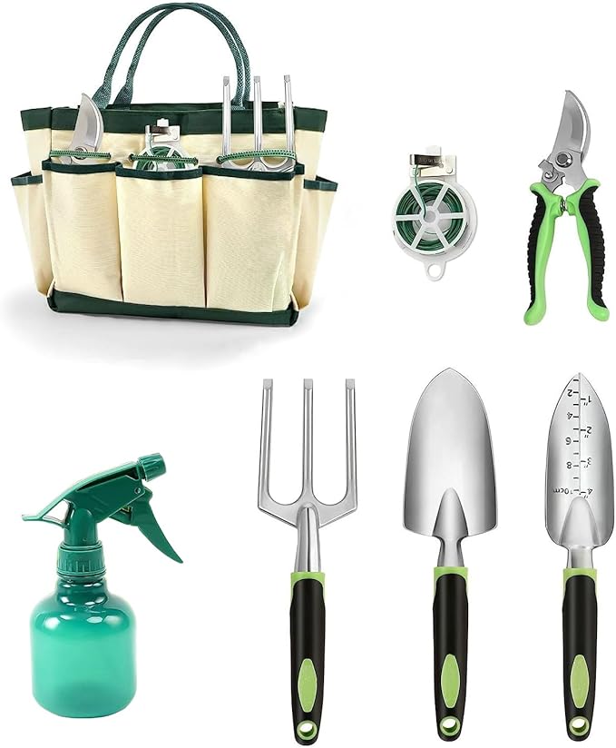 Gardening Tools Set, Gardening Tools, 7 Piece Set Heavy Duty Gardening Hand Tools, Outdoor Garden Hand Tools with Non Slip Rubber Grips. with Handbag.