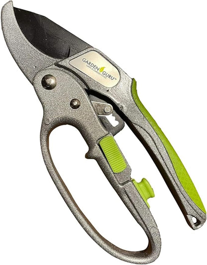 GARDEN GURU Professional Ratchet Pruning Shears Clippers – 4X Cutting Power – Ratcheting Garden Anvil Pruners Scissors - Ergonomic Grip - Makes Tough Cuts Easy - Great for Seniors & Arthritic Hands