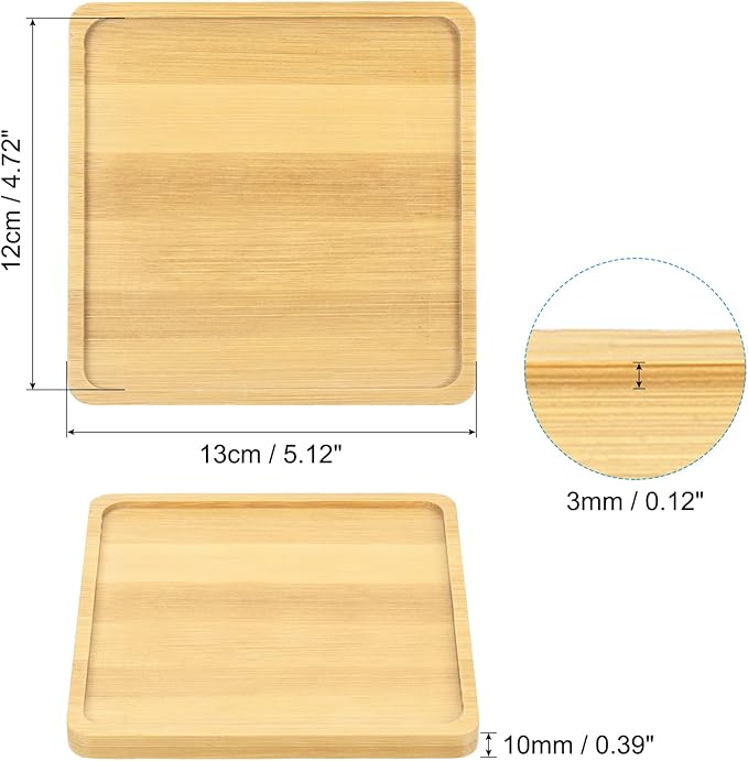 PATIKIL Plant Pot Saucer 5 Inch, 4 Pack Bamboo Square Flower Drip Tray for Home Indoor
