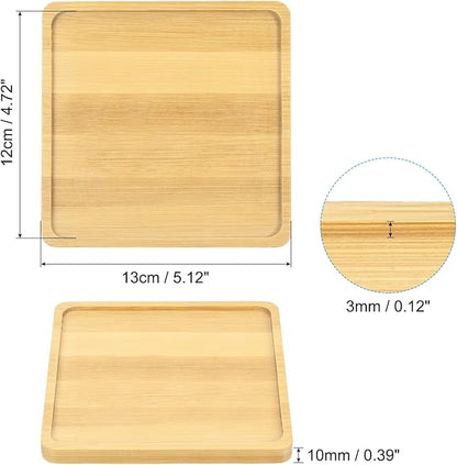 PATIKIL Plant Pot Saucer 5 Inch, 4 Pack Bamboo Square Flower Drip Tray for Home Indoor