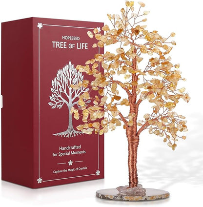 Hopeseed Citrine Chakra Crystal Tree of Life Handmade Bonsai Healing Crystals Tree for Home, Desk, Living Room, Office Decor for Positive Energy, Money, Good Luck Birthday Gift for Women, Mom, Men