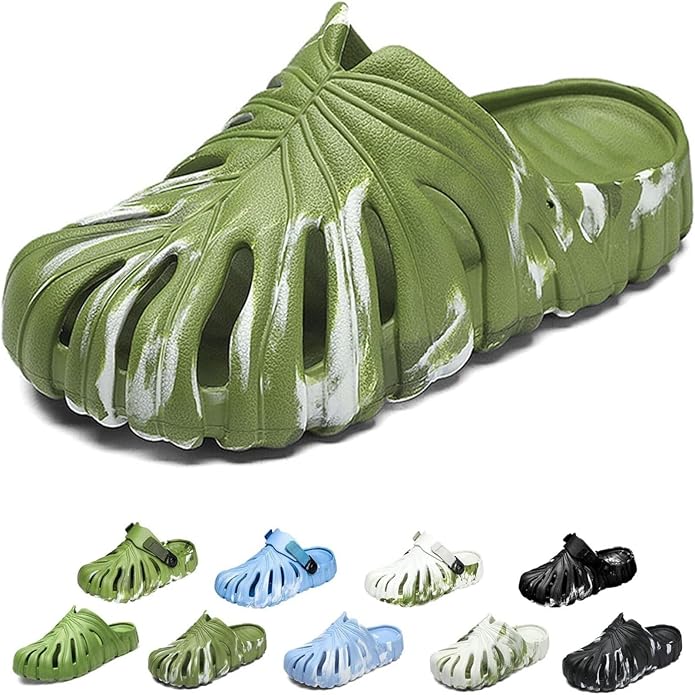 Variegated Monstera Shoes for Women and Men, Monstera Leaf Pattern Slippers Summer, Anti-Slip Soft Plant Print Slides