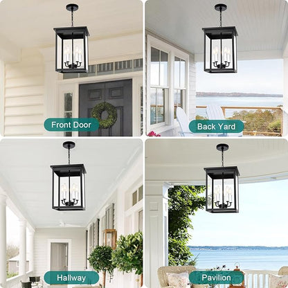 5 Lights Indoor Pendant Light White Outdoor Chandelier Exterior Hanging Fixtures Ceiling Mount with Clear Glass Shade Hanging Lantern Adjustable Pendant Lighting for Outdoor Hallway