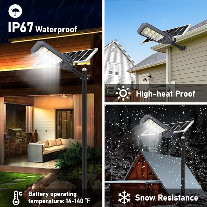Solar Street Lights Outdoor, 4600W Solar Powered Flood Lights IP67 Waterproof 6500K 504 LEDs Commercial Security Light with Remote Control Dusk to Dawn for Parking Lot Yard Garden Garage etc.