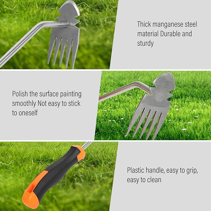 Weed Removal Tool, 2025 New Garden Weeding Tools Manganese Steel Hand Weeder Tool with Handle, 5 Teethes Dual Purpose Manual Weeders Tool Weed Tool for Garden (Rubber Handle)
