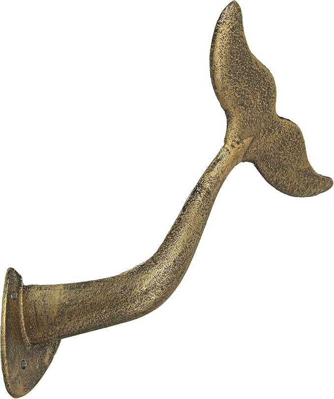 Bronze Finish Cast Iron Whale Tail Decorative Garden Hose Holder Wall Mounted Hook - Easy Install - Home Storage - Outdoor Nautical Decor - 10.5 Inches High