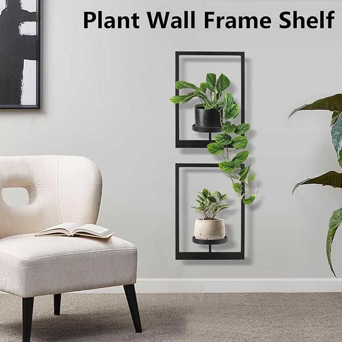 Gugxiom 2 Pack Picture Frame Wall Plant Holder, Metal Plant Wall Frame, Window Shelf for Plants,Plant Frames for Wall, for Living Room Bedroom Bathroom Garden Patio