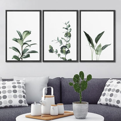 Ashbrook Framed Canvas Print Wall Art Set Green Floral Forest Plant Variety Nature Wilderness Photography Modern Art Minimal Chic Colorful for Living Room, Bedroom, Office - 16"x24"x3 Black