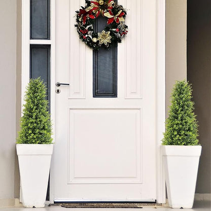 3ft Artificial Boxwood Topiary Trees, Set of 2 – UV Resistant Faux Evergreen Shrubs and Bushes for Outdoor Planters, Realistic Fake Plants for Front Porch Outside Patio Yard, 3 Foot Tall