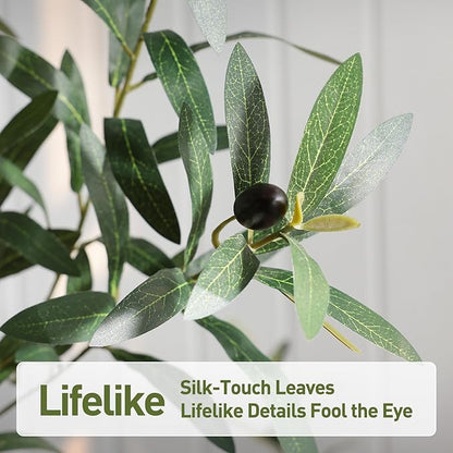 Olive Trees Artificial Indoor,5Ft Large Faux Plants,Tall Fake Tree with 12in White Round Planter,Full & Lush Faux Olive Tree for Home Decor Living Room, Office or Bedroom,Housewarming