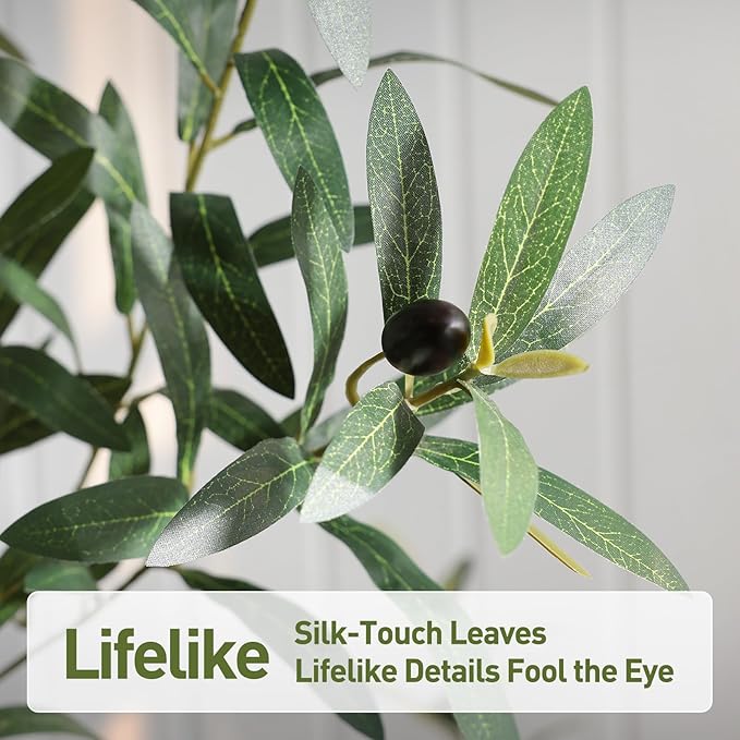 Olive Trees Artificial Indoor,6Ft Large Faux Plants,Tall Fake Tree with 12in White Round Planter,Full & Lush Faux Olive Tree for Home Decor Living Room, Office or Bedroom,Housewarming
