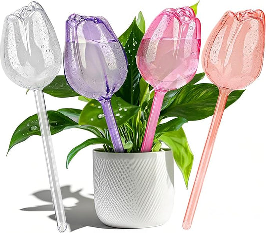 4 Pcs Self Watering Globes Bulbs for Indoor Outdoor Plants,Tulip Self Plant Watering Globes Bulbs,Automatic Plant Watering Devices, Plastic Watering Bulbs for Indoor & Outdoor Plants