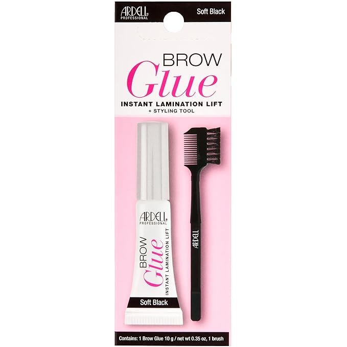 Ardell Brow Glue Soft Black with Styling Brush – Instant Lamination Brow Gel for Fluffy, Defined Brows, All-Day Extreme Hold Eyebrow Gel Waterproof, 0.35 oz