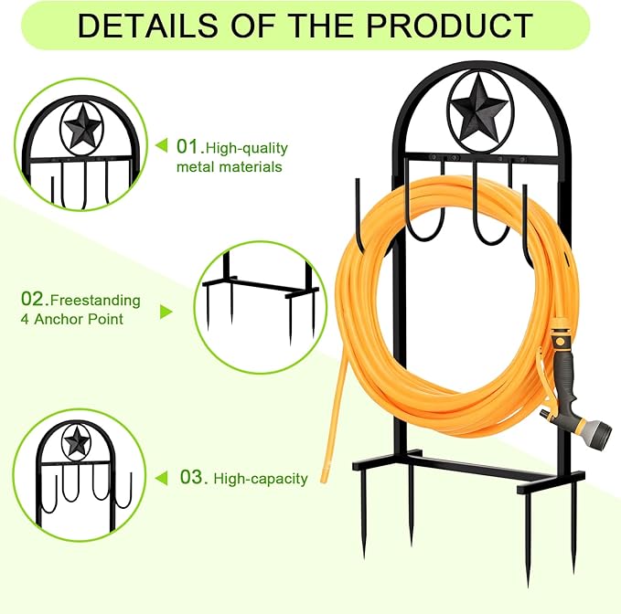 Garden Hose Holder - Upgraded Sturdy Hose Pentagram Holder, Freestanding Heavy-Duty Hose Hanger, Sturdy Water Hose Stand and Hose Storage for Outside, Lawns and Yards,Black