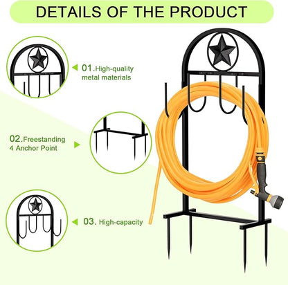 Garden Hose Holder - Upgraded Sturdy Hose Pentagram Holder, Freestanding Heavy-Duty Hose Hanger, Sturdy Water Hose Stand and Hose Storage for Outside, Lawns and Yards,Black