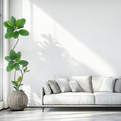 Artificial Rubber Tree Plant, 6ft Tall, Black with Round Planter, All Season Home Decor (Green,6ft)