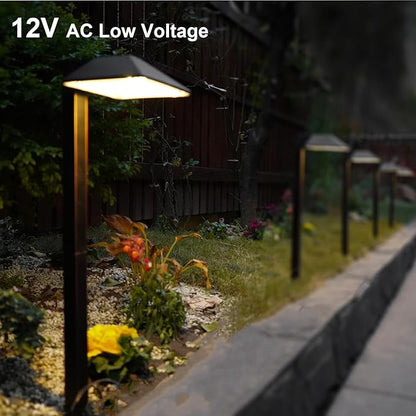 GOODSMANN Low Voltage Landscape Lights 8PK Landscape Lighting Kit Pathway Light Wired Outdoor Walkway Lights 0.7W LED 100 Lumen Oil Rubbed Bronze Finish Warm White with Cable Connectors Metal Stakes