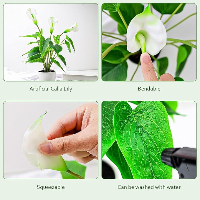 Folmywy Artificial Flower Plants Calla Lily 16 Inch Fake Peace Lily Potted Plant White Silk Plant Faux Bonsai Indoor Realistic Greenery Home Table Centerpieces Office Outdoor Garden Decor