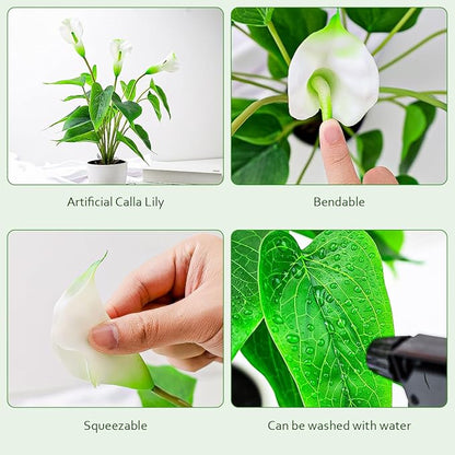 Folmywy Artificial Flower Plants Calla Lily 16 Inch Fake Peace Lily Potted Plant White Silk Plant Faux Bonsai Indoor Realistic Greenery Home Table Centerpieces Office Outdoor Garden Decor