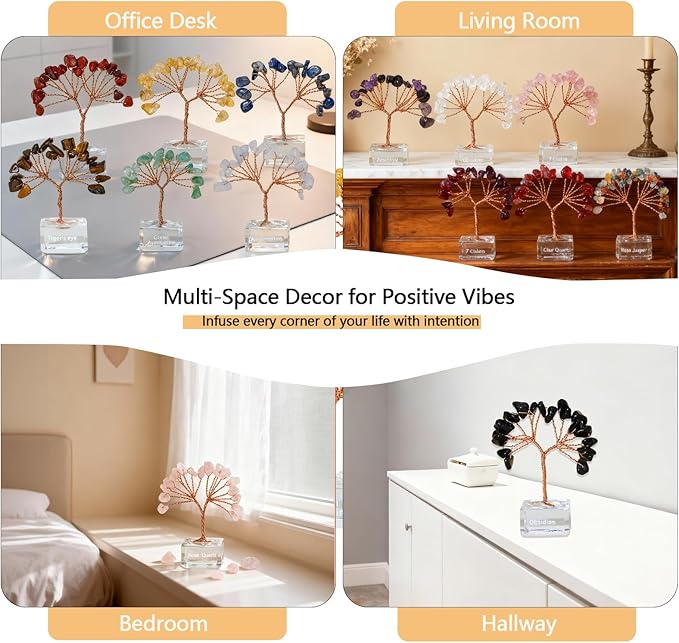 Runyangshi 12 Pcs Crystal Tree Set with K9 Glass Base - Chakra Healing Money Trees for Desk Decor, Home, Office, Positive Energy, Good Luck Gifts for Women, Mom, Birthday, Housewarming