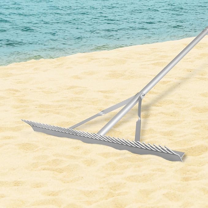 Goplus Landscape Rake 36 Inch, Aluminum Rake Head w/36 Tines and 68" Long Non-Slip Handle, Yard Rake Tool for Loosening & Leveling Soil, Beach Garden Lawn Care, Collecting Leaves