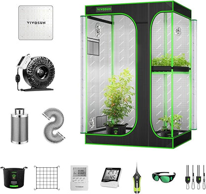 VIVOSUN GIY 4x3 Grow Tent Complete System with VS1000 Led Plant Grow Light, Complete Grow Tent Kit, 4 Inch 203 CFM Inline Fan, Carbon Filter, 8 ft. Ducting Combo