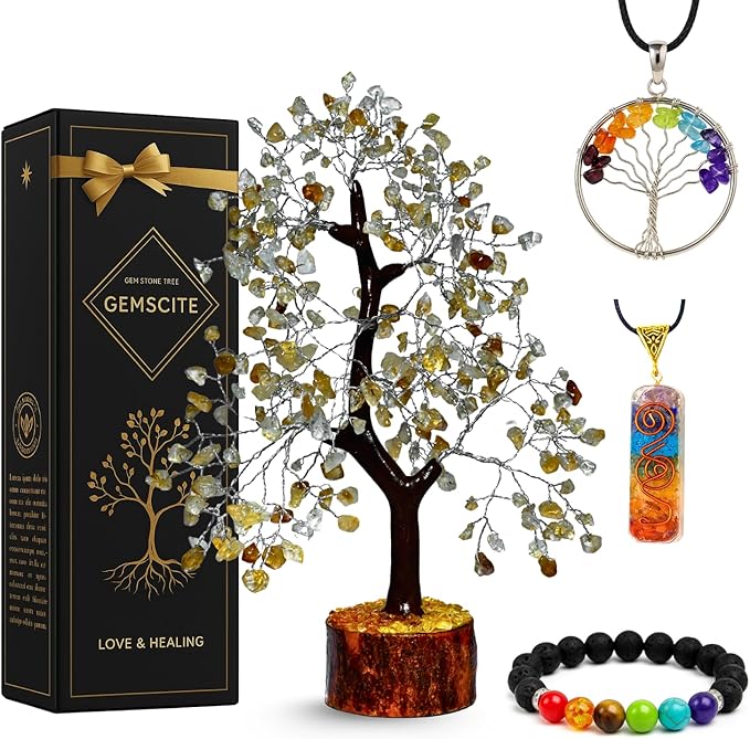 GEMSCITE Citrine Silver Wire Artificial Tree – Handcrafted Gemstone Tree for Positivity, Abundance & Home Décor