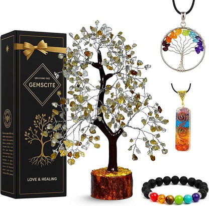 GEMSCITE Citrine Silver Wire Artificial Tree – Handcrafted Gemstone Tree for Positivity, Abundance & Home Décor
