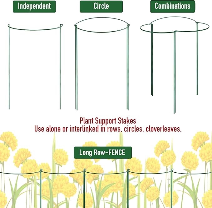 Half Round Snake Plant Support Stakes, Plant Ring for Peonies, Hydrangeas, ZZ, and More - Sturdy, Rust-Proof Plant Support Cages for Indoor and Outdoor Potted Plants (6 Pack, 14x8Inch)