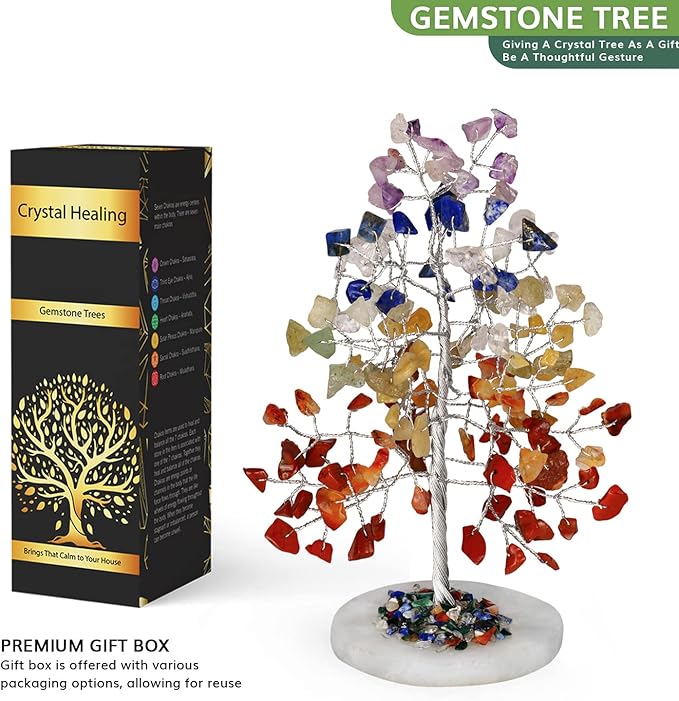 7 Chakra Tree - Chakra Tree of Life Crystal Tree - Gemstones and Crystals - Money Tree - Positive Energy - Spiritual Stuff - Reiki Crystals and Healing Stones - Holistic Gifts