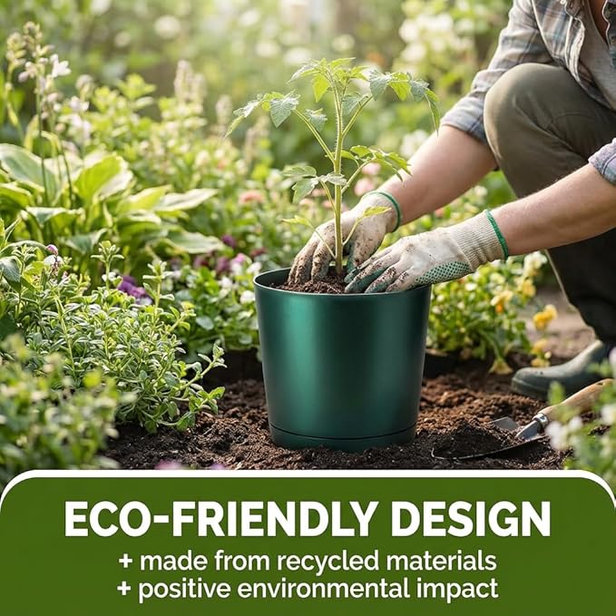 Outdoor Pots Made from 100% Recycled Maritime Plastics– Round Plastic Plant Pot for Garden or Indoor/Outdoor Use, Durable Plastics Outdoor Pot, Recycled Plastic Pots for Plants, Medium