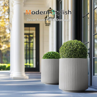 Concrete Planter Outdoor Indoor, Large Cement Plant Pots with Saucer for Trees Flowers (Vertical Gray, 17 inch)