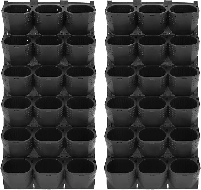 Wall-Mounted Flower Pot Holder for Indoor Outdoor Use on Balcony, Patio, Garden (36-Slot Black)