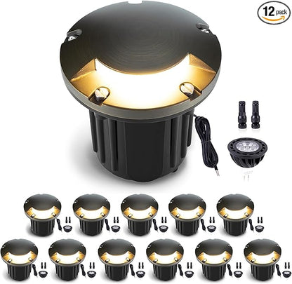 Gardenreet Landscape Low Voltage Well Light - Brass LED Electric 12V in-Grade Lighting, Replaceable Bulb Wired Fixture, Antique Bronze for Patio Yard Pathway with 5000K Daylight White MR16 Bulb