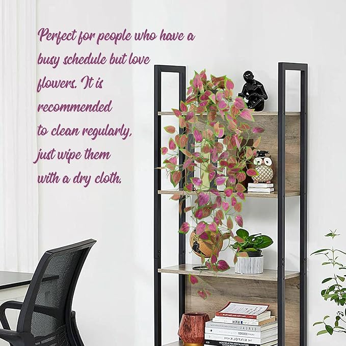 LOYWREE Artificial Purple Ivy Hanging Vine Plants - Small Potted Long Trailing Cascading Foliage, Gothic Home Decor for Indoor/Outdoor, Office, Garden & Shelf (Black Pot Included)