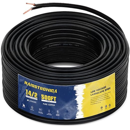 haisstronica 14/2 Low Voltage Landscape Wire 500ft - Copper Direct Burial Waterproof Cable for Landscape Lighting, Outoor Pathway Lights & Garden LED,UL Listed,UV Resistant