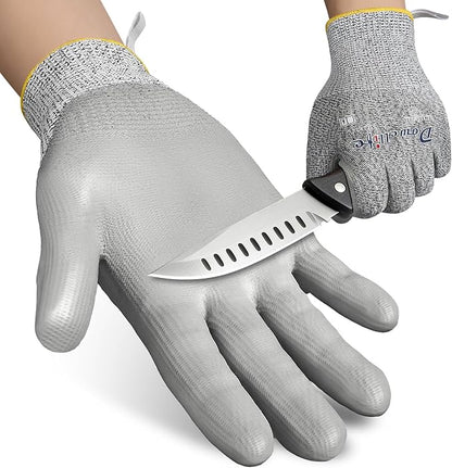 Dowellife Level 5 Cut Resistant Work Gloves for Men and Women, PU Coated Breathable Gardening Gloves, Thin Flexible and Firm Grip for Mechanics and Fishing (Medium, Grey)