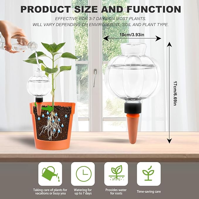 4 Pcs Plant Self Watering Globes, 17oz Large Plastic Water Bulbs Top Fill Watering Globes Slow Release Terracotta, Water Spikes Stakes for Indoor and Outdoor Plants (Clear)