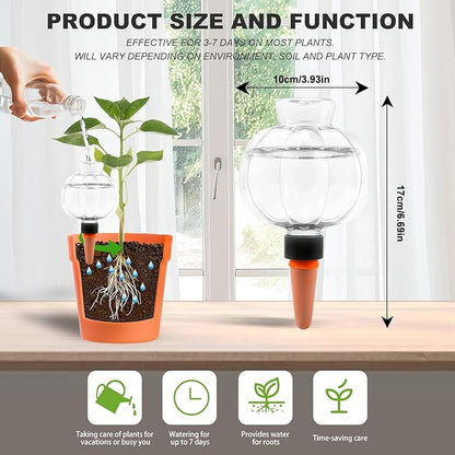 4 Pcs Plant Self Watering Globes, 17oz Large Plastic Water Bulbs Top Fill Watering Globes Slow Release Terracotta, Water Spikes Stakes for Indoor and Outdoor Plants (Clear)
