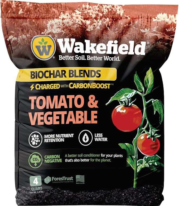 Wakefield Premium Biochar Blend – Organic Potting Soil for Vegetables, Tomatoes & Gardens – Potting Mix Enriched with Humic Acid & CarbonBoost – Versatile Top Soil for Indoor & Outdoor Plants-4quarts