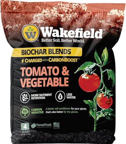 Wakefield Premium Biochar Blend – Organic Potting Soil for Vegetables, Tomatoes & Gardens – Potting Mix Enriched with Humic Acid & CarbonBoost – Versatile Top Soil for Indoor & Outdoor Plants-4quarts