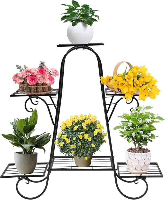 6 Tier Plant Stand Indoor, Corner Tiered Plant Stands, Metal Tall Plant Display Holder Shelf Flower Rack Outdoor Garden Plant Display Rack, Flower Pot Stand for Corner Living Room Balcony Garden Patio
