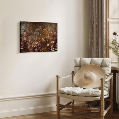 Framed Vintage Wildflower Wall Decor Dark Wildflower Print Country Floral Canvas Painting Nature Botanical Scenery Wall Decor for Farmhouse Living Room or Bedroom 12x16 Inch