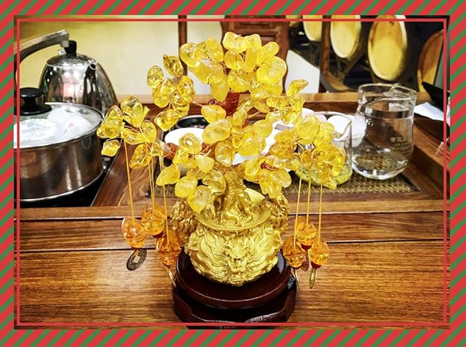 Feng Shui Yellow Crystal Tree/Yellow Crystal Money Tree and Yellow Crystal Tree, Faucet Crystal Tree/Chinese Dragon Fortune Crystal Tree/Gift Tree (Yellow)