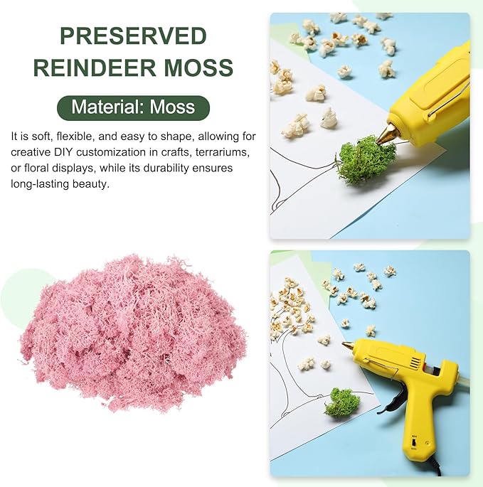 MECCANIXITY 4.6oz Preserved Reindeer Moss, Pink Decorative Artificial Fake Moss for Potted Plants Indoor Crafts Lichen Centerpieces Decor