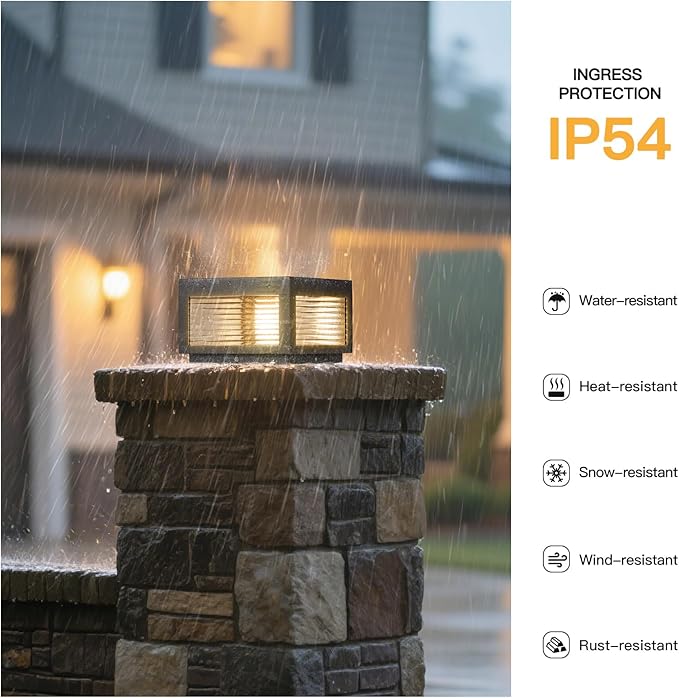 Solar Post Lights 9.84" Outdoor Pillar Lamp, Modern Column Cap Light IP54 Waterproof Led Fence Deck Gate Lantern Patio Landscape Lighting for Outside Yard Garden Entrance Driveway Decor