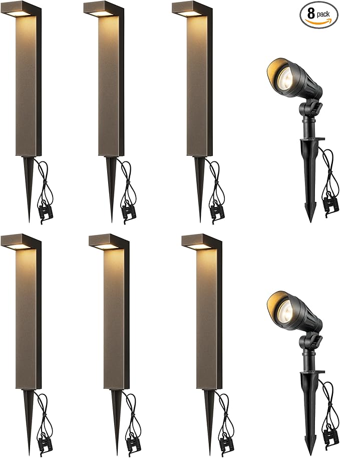 EDISHINE 8 Pack Low Voltage Landscape Lights, 3.2W LED Pathway Lights & 3.2W 240LM Spotlight, 12V Outdoor Landscape Lighting with Connectors, Aluminum Waterproof for Walkway Yard Garden Path