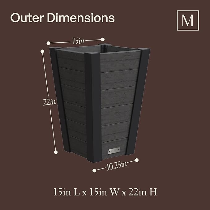 Mayne Vista 22in Outdoor Planter 2-Pack- Modern Tall Tapered Design with Drainage Hole for All Season Use - Ideal Front Porch Decor & Patio Planter - Easy Assembly