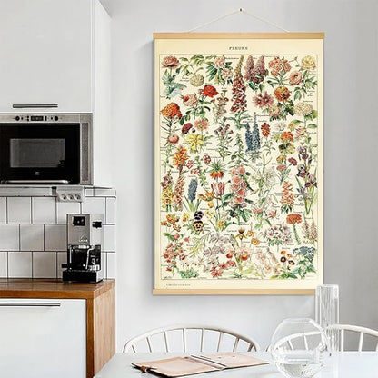 Vintage Flowers Poster Hanger Frame, Plant Floral Reference Chart Wall Decor Cottagecore Room Decor Aesthetic, Retro Style Wall Decor Art Painting Prints. (plant D, 24L x 16W)